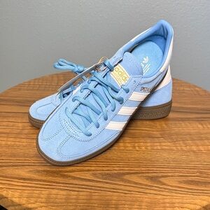 adidas Handball Spezial light blue suede sneakers with white stripes